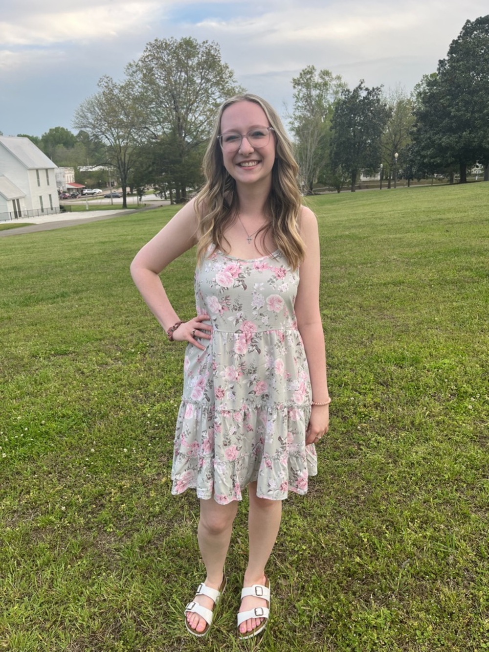 Pink and Green Floral Dress
